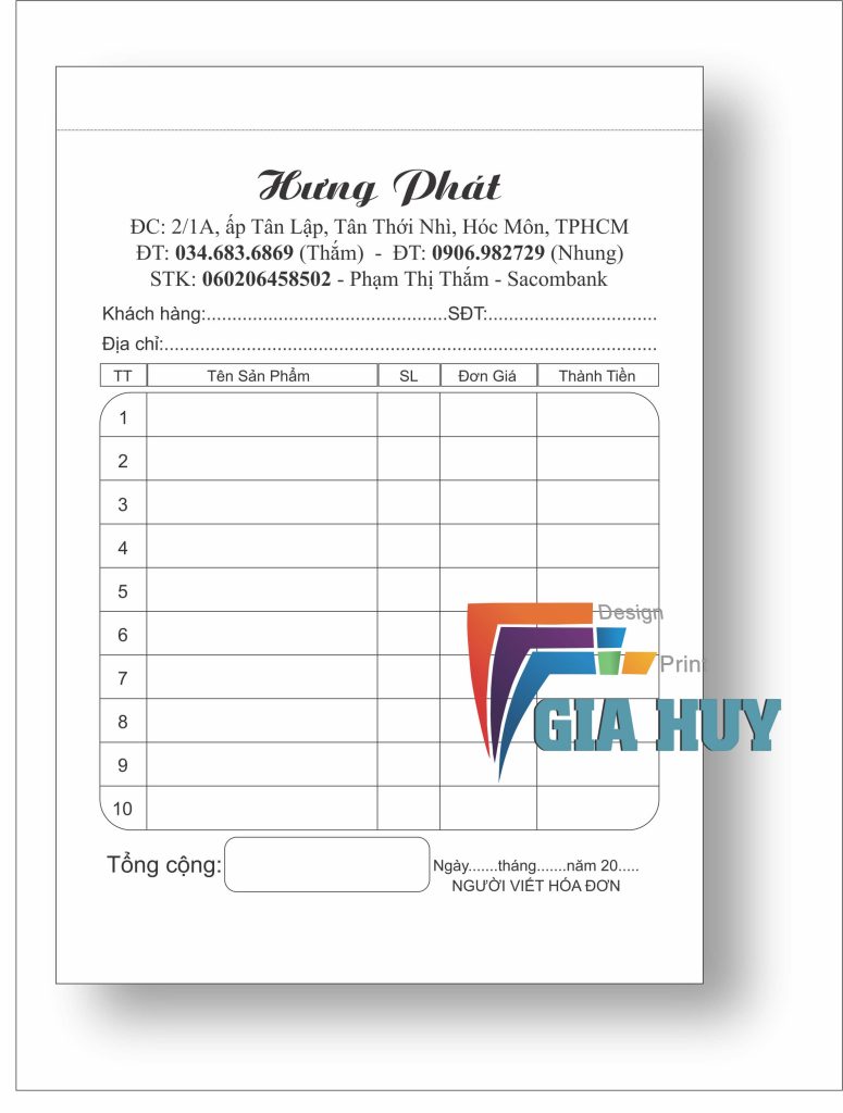 in hóa đơn bán lẻ tây ninh
