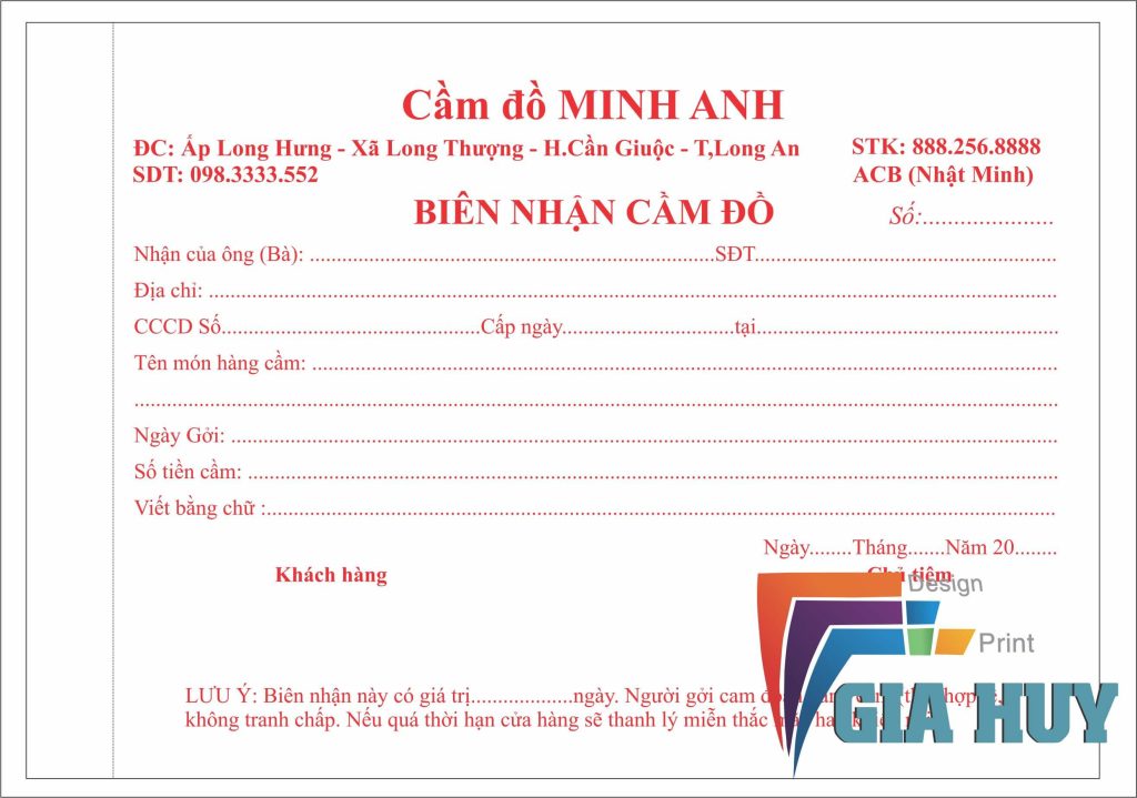 in biên nhận cầm đồ