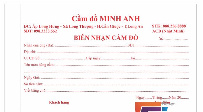 in biên nhận cầm đồ long an