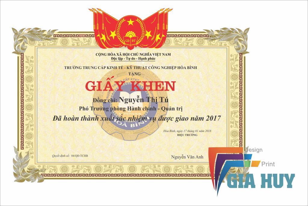 in giấy khen tây ninh