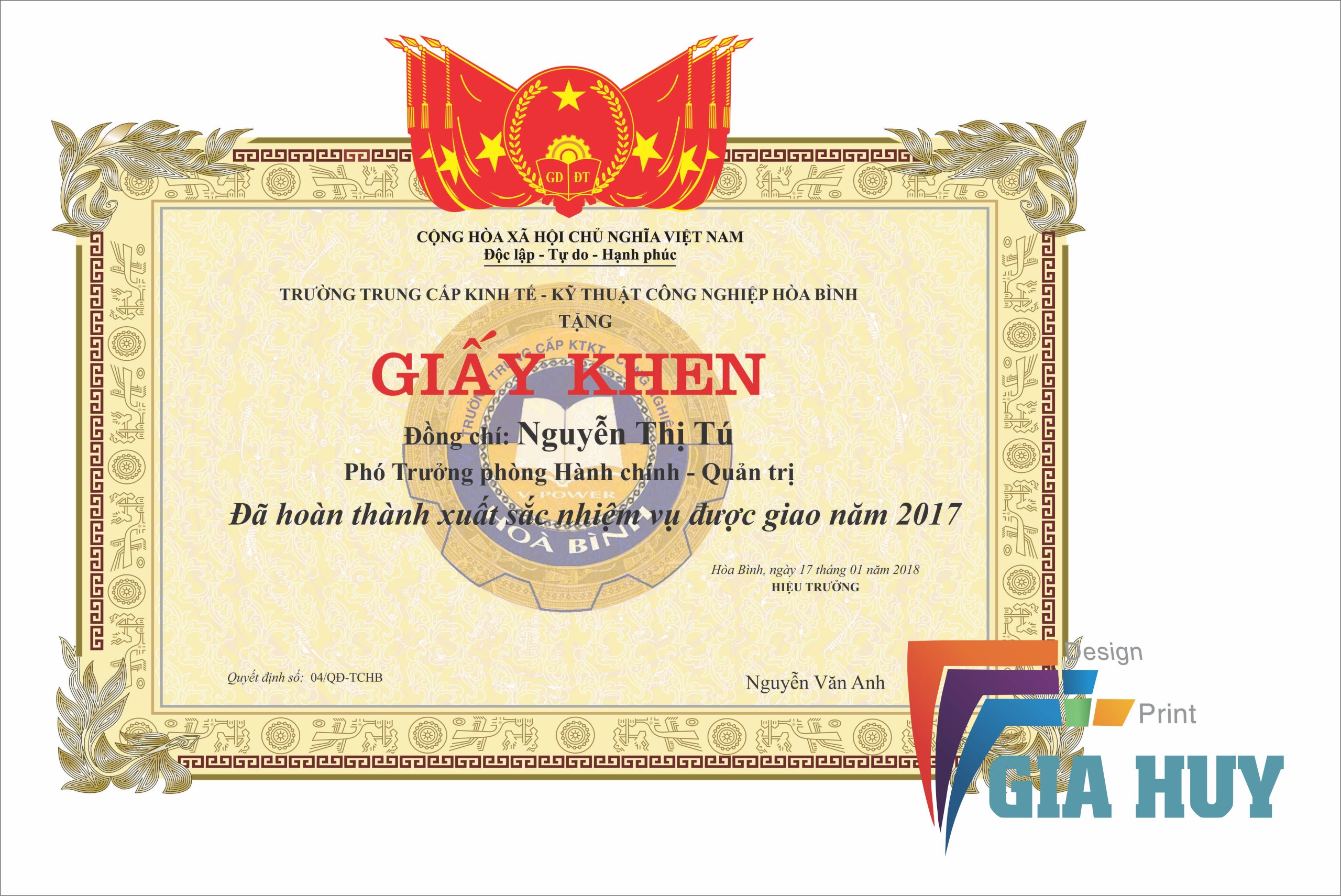 in giấy khen tây ninh