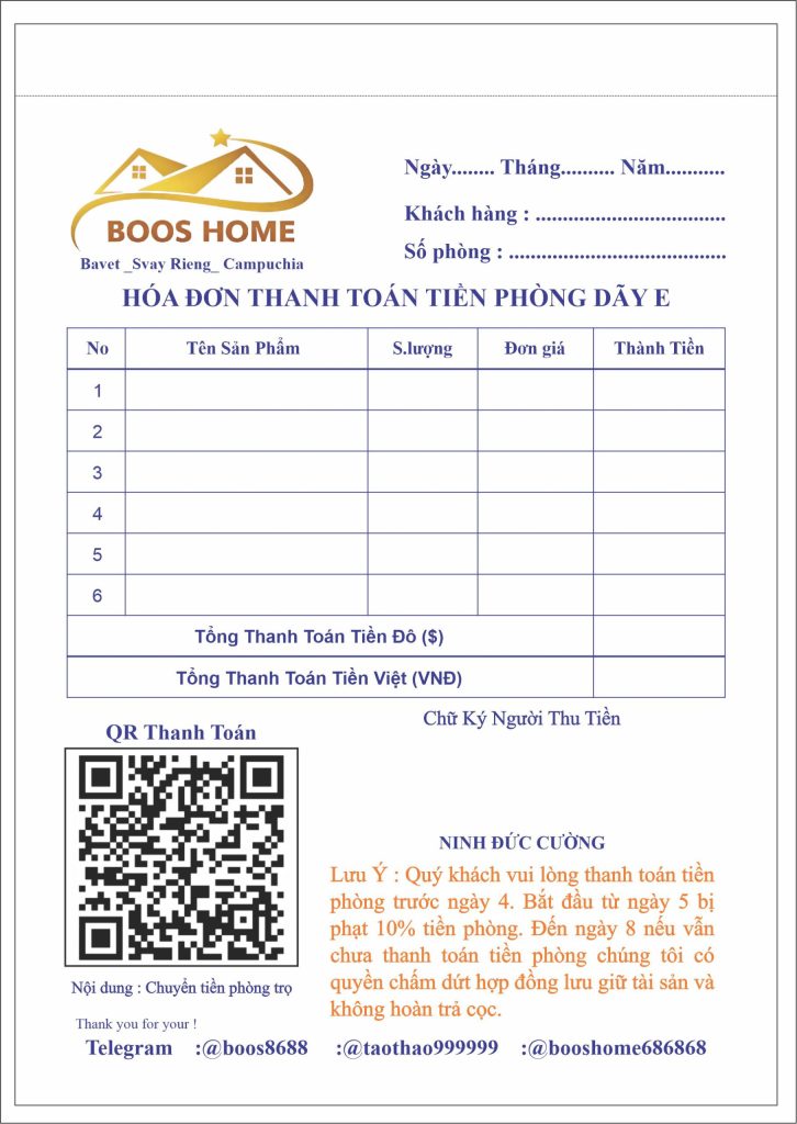 in hóa đơn nhà trọ tây ninh
