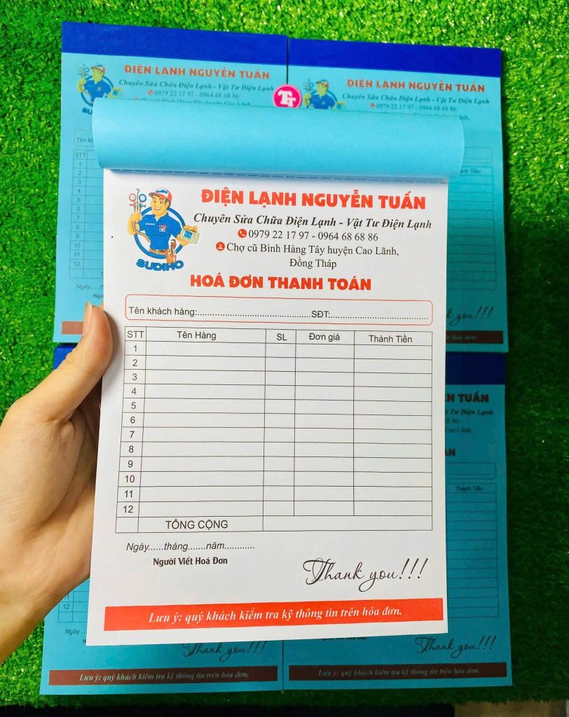Mẫu hóa đơn bán hàng cho cửa hàng điện nước