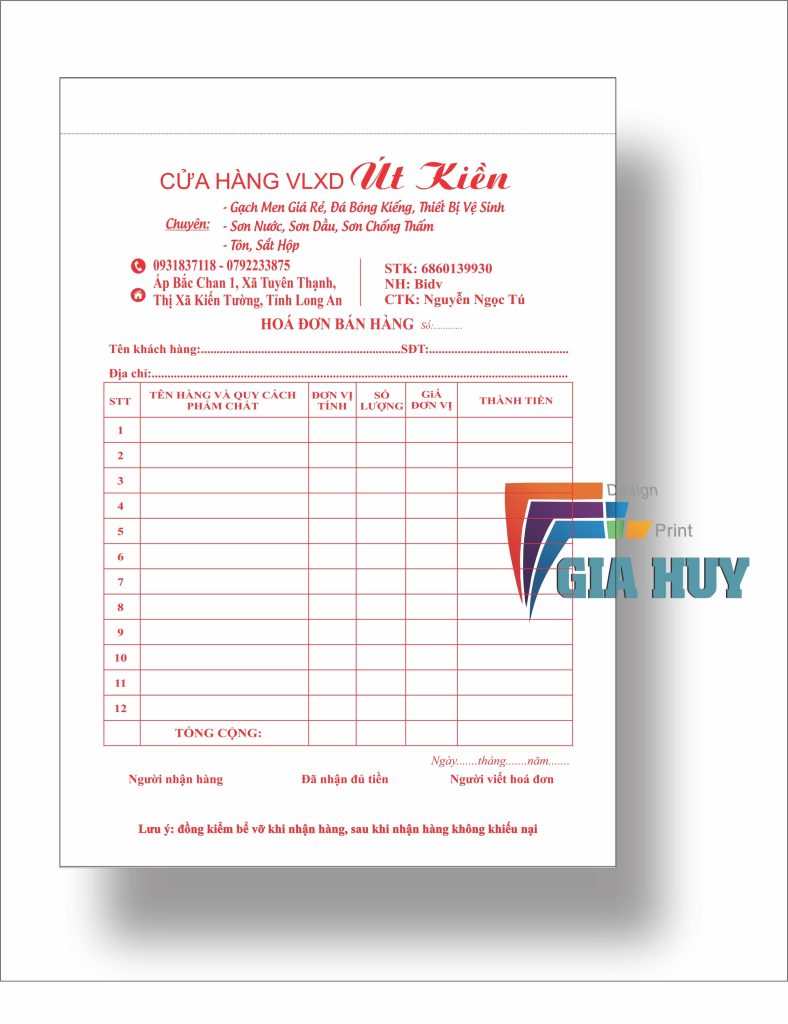 In hóa đơn vật liệu xây dựng theo yêu cầu