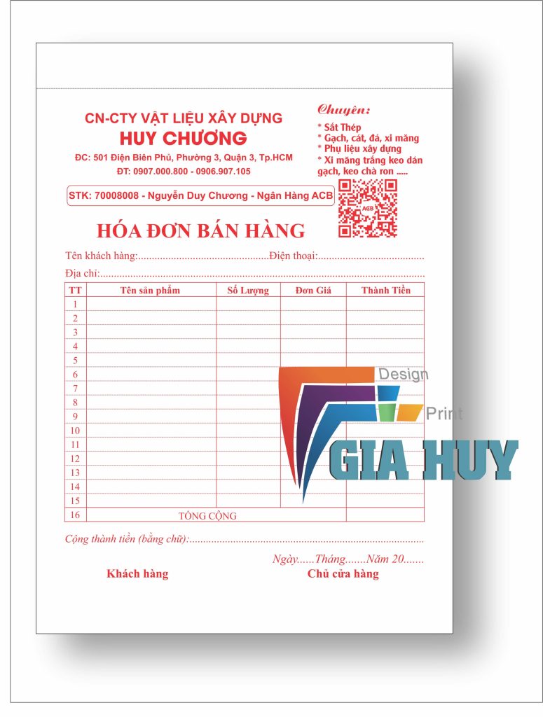 In hóa đơn vật liệu xây dựng